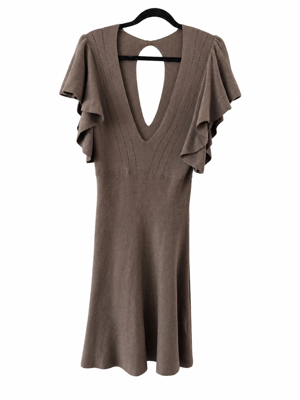 Free People Taupe Knit Flutter Midi Dress